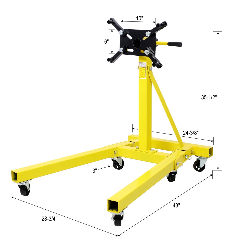 Folding Engine Stand 2000LB Capacity Motor Hoist 360° Adjust Mounting Head Dolly
