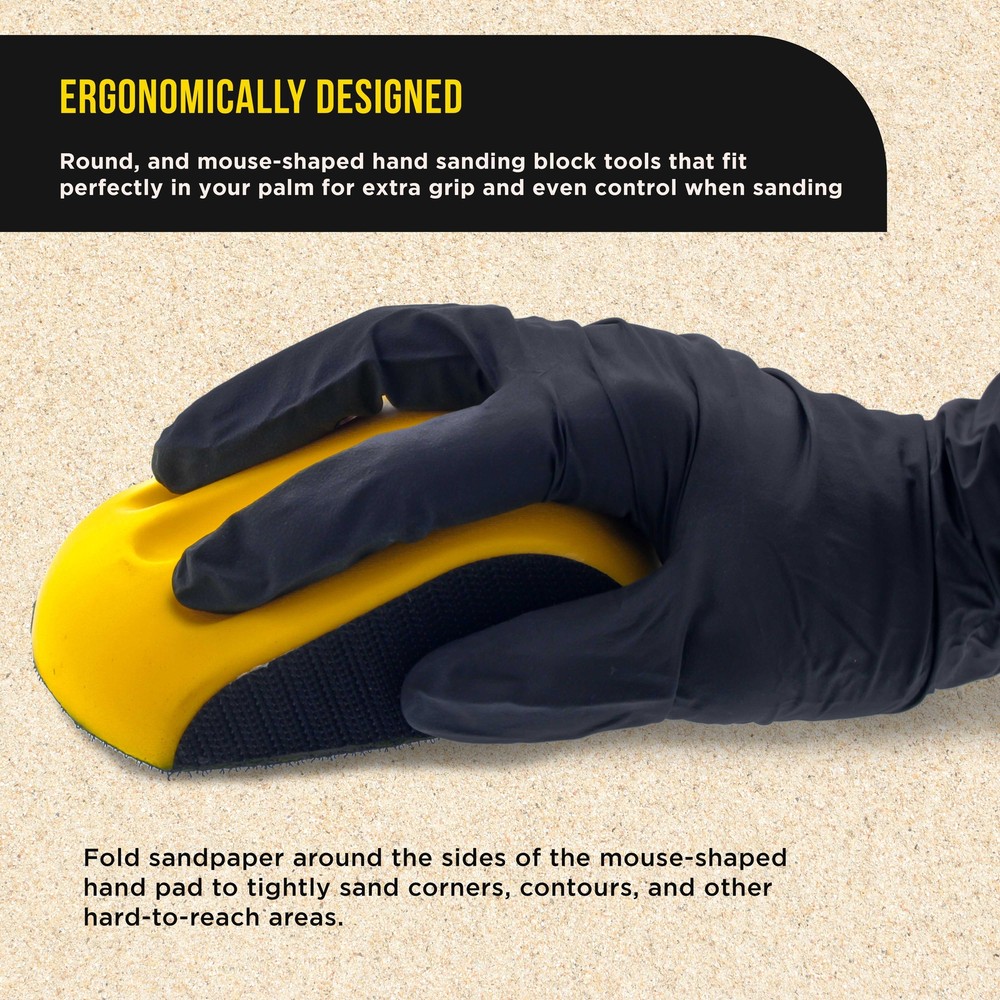 2ea 5" Mouse-Shaped Hand Sanding Block Pads for Hook & Loop and PSA 5" DA Discs