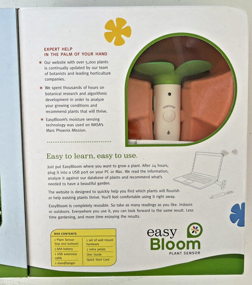 NEW Easy Bloom Plant Sensor Measures pH, Sunlight, Temperature PC or Mac EASY Us
