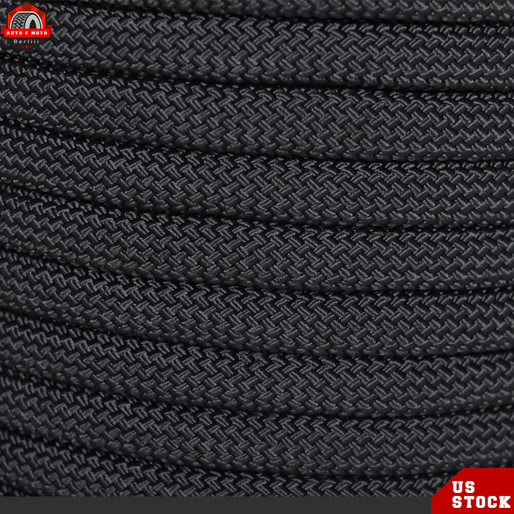 3/8" × 100' Black Polyest Rope High Strong Pulling 3520Lbs Braided Rope