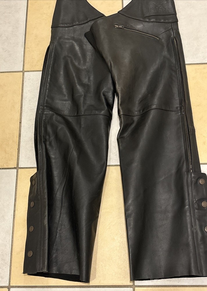 HUGGER Vintage Black Leather Chaps Size Large
