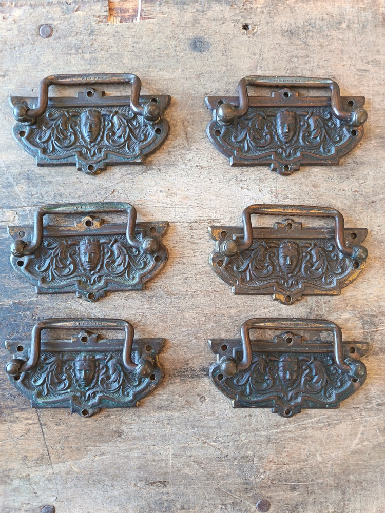 Antique Victorian Brass Drawer Handles Pulls Set