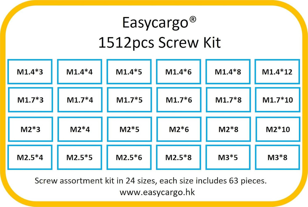 1512pcs Screw Assortment Kit, 24 Sizes Replacement Computer Notebook Miniatur...