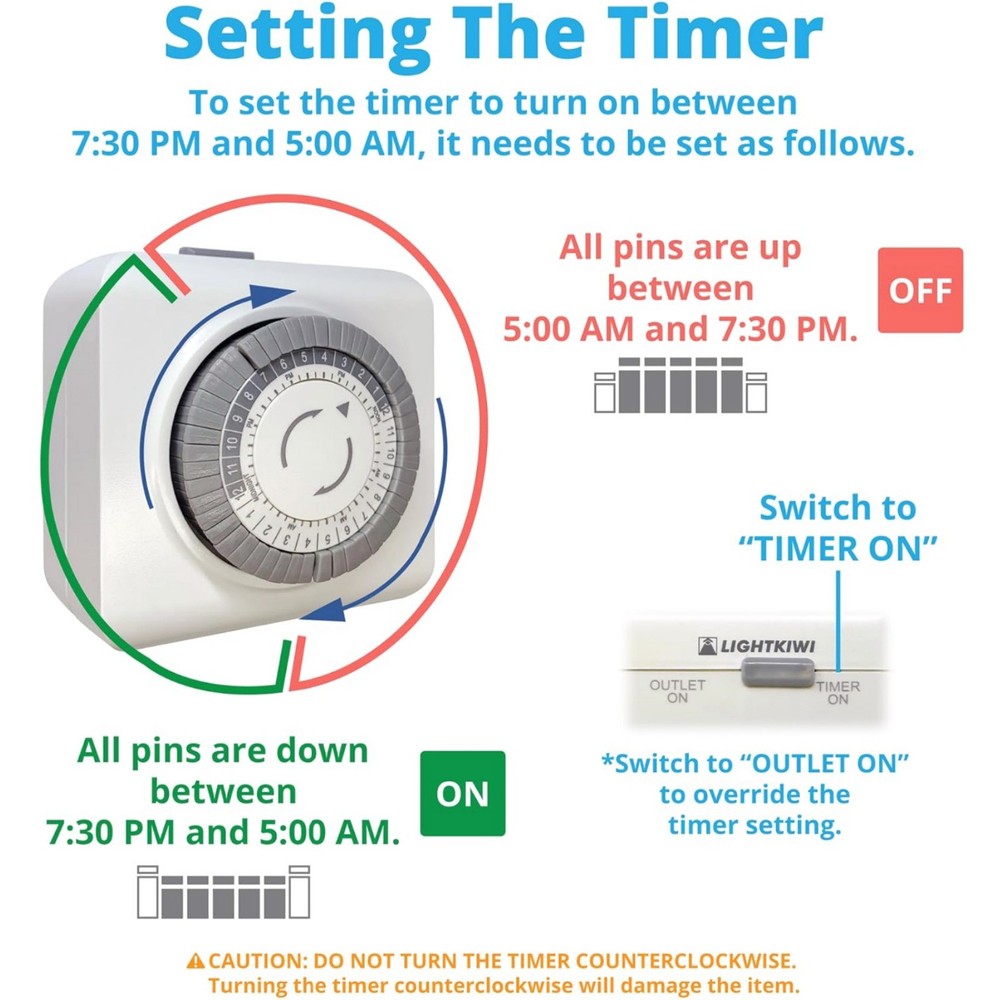 2 Pack 110-125V 3-Pin Outlet Timer For Lamp Control 24-Hour Programmable Switch