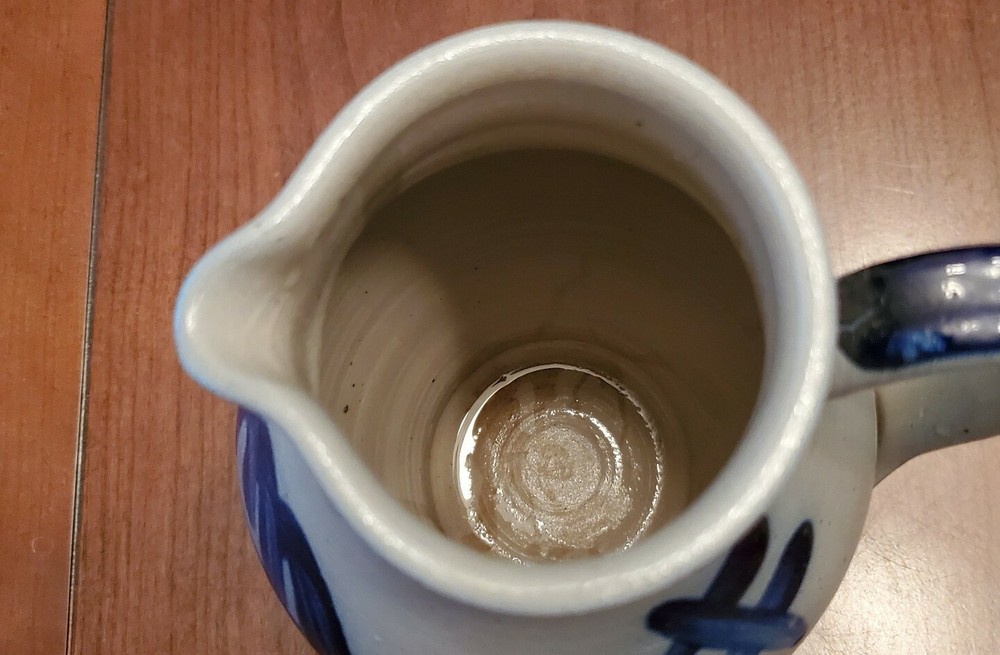 Vintage Salt Glazed Blue Handpainted Pitcher 7.25"