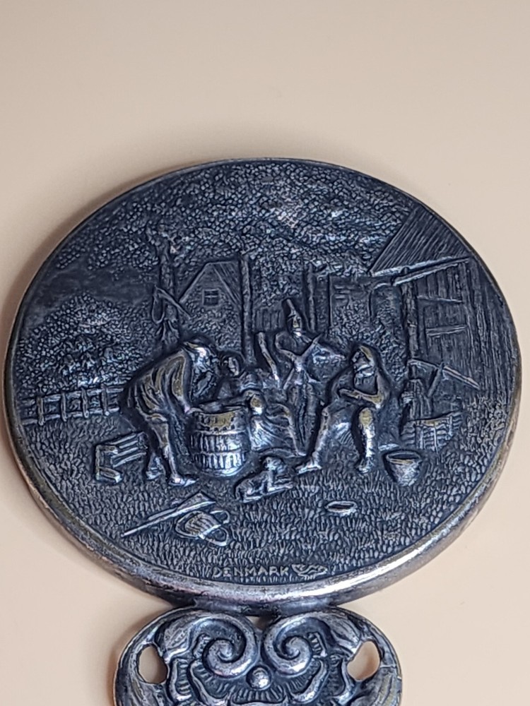 100 Yr Old HANS JENSEN DENMARK Silver Repousse Hand Mirror Original Beveled