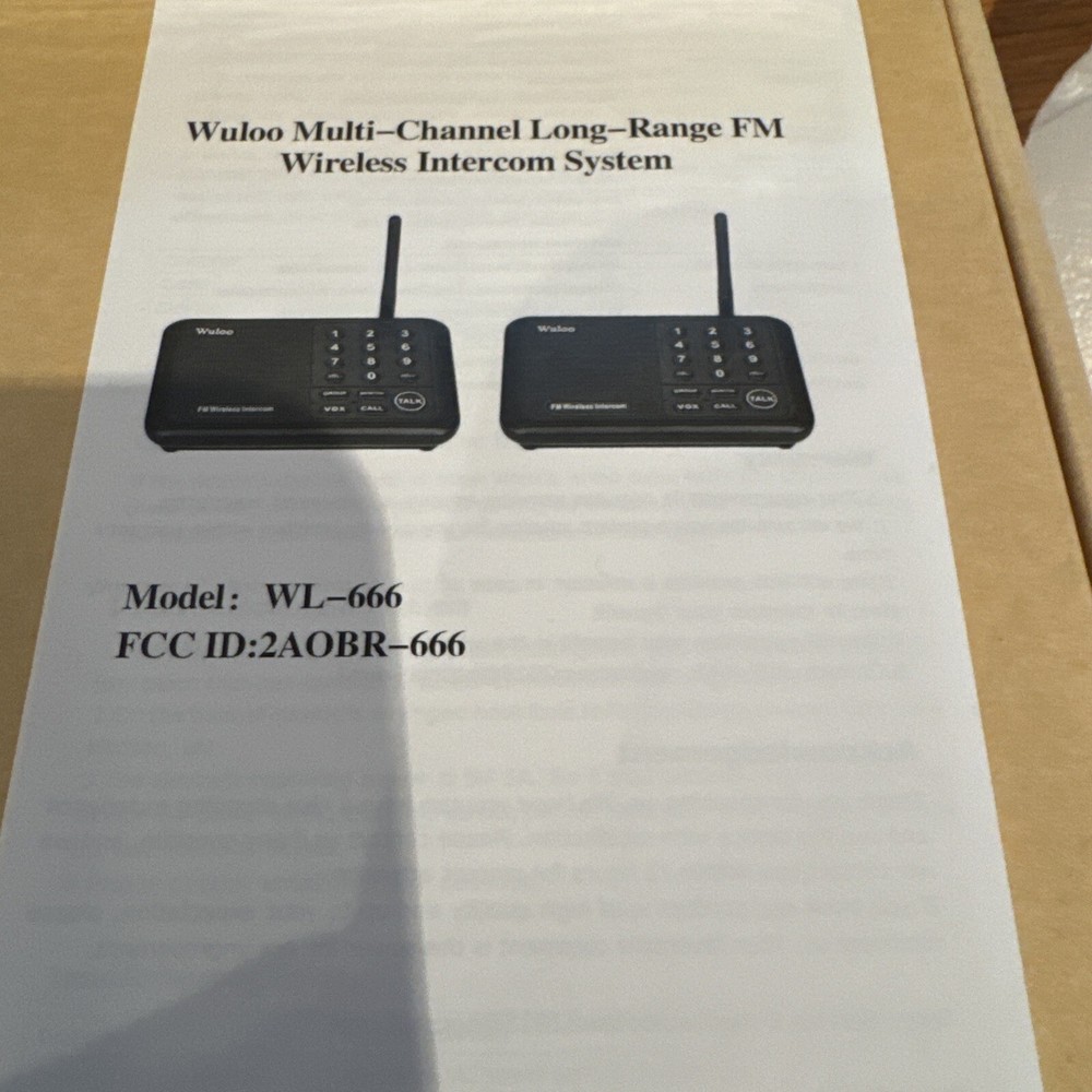 Wuloo Wireless 1 Mile Range Home Intercom System 2 Pack Wl-666 Multi Channel
