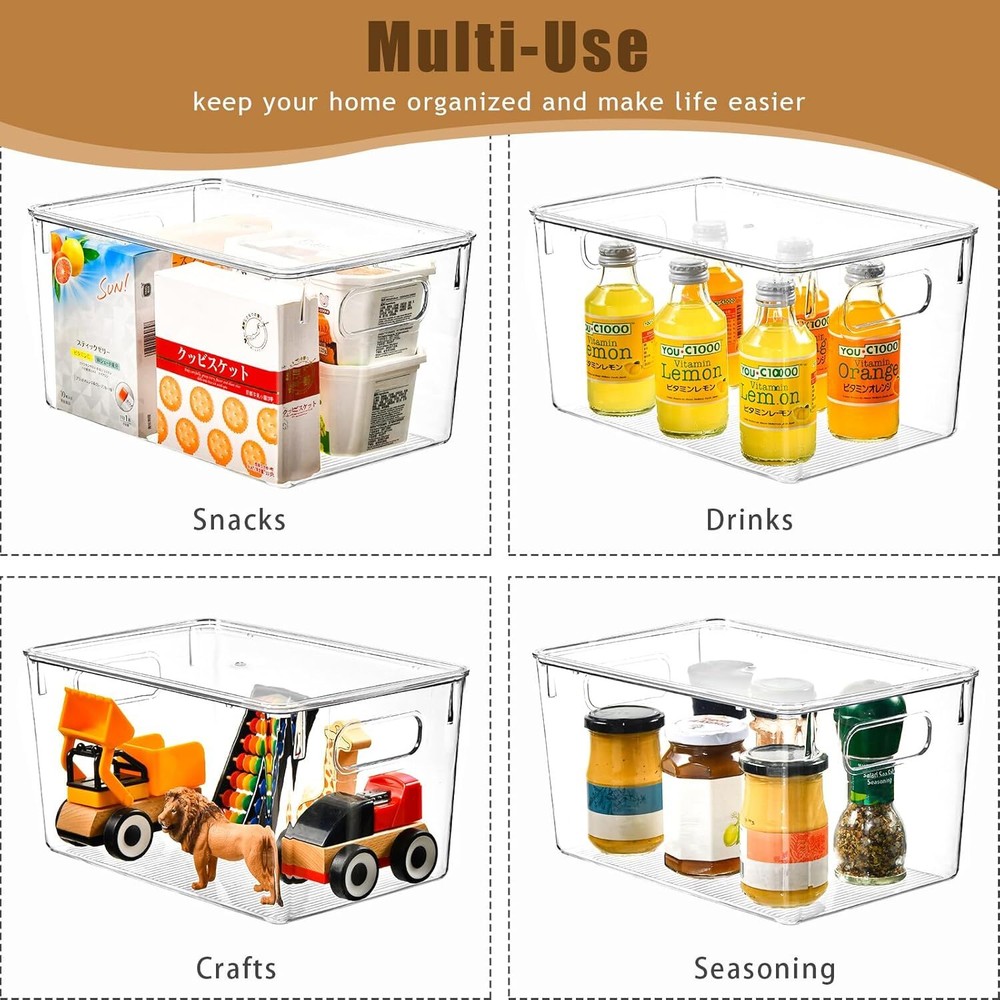 6-Pack Clear Storage Bins with Lids, 7-Quart Stackable, Plastic Bins withHandles