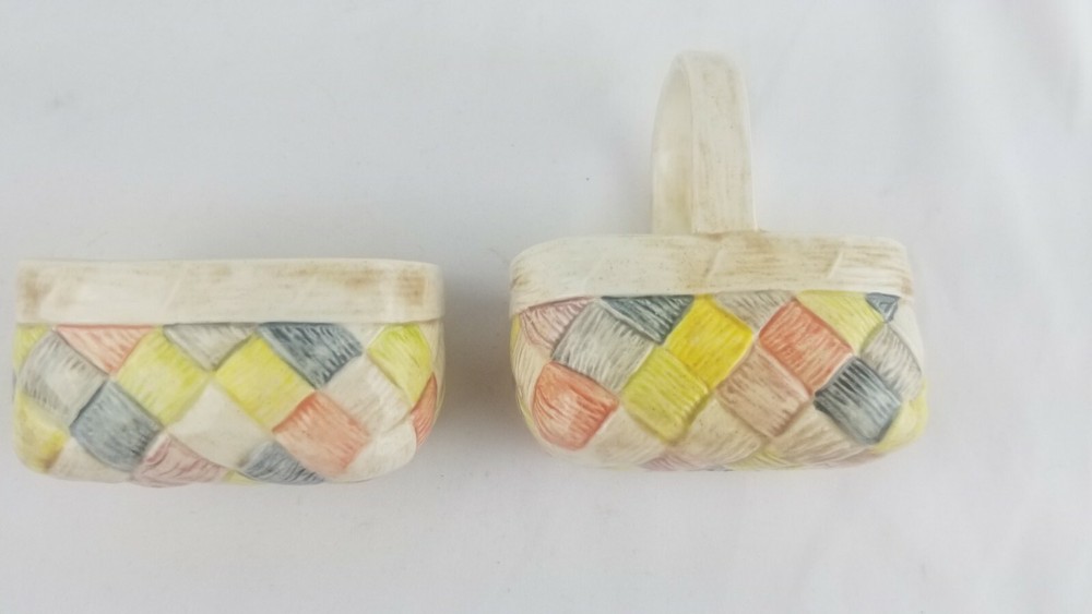 Ceramic Hand Made Baskets Lot Of 2 (TWO) One with Handle Cute!
