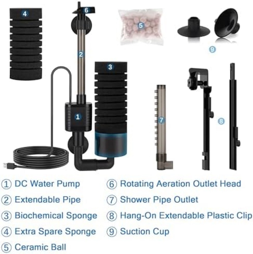 hygger USB Single Sponge Filter, Small Aquarium Filter with Adjustable Hangin