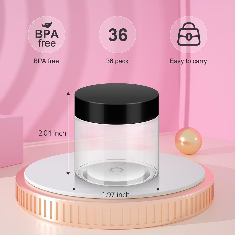 Smooth Round 36 Pack 2 OZ Jars – Lightweight Containers for Travel Essentials
