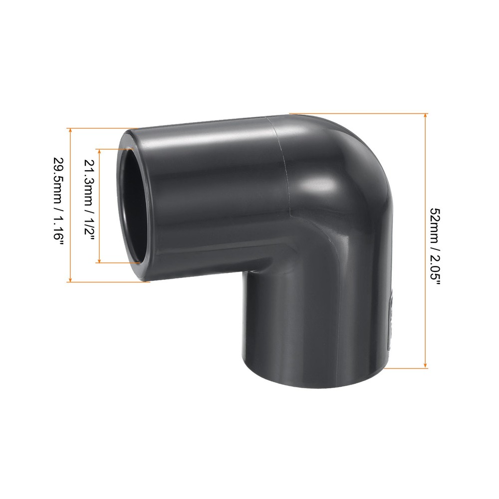 UPVC Elbow Fitting Pipe Program 80 1/2", 3pcs 90 Degree Connector, Grey