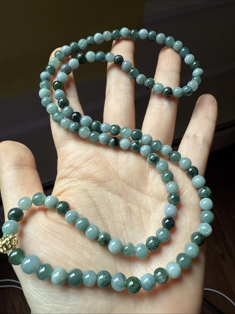 Untreated Grade A Jadeite 純天然翡翠A貨 6mm 多寶蓝水項鍊 長度看圖片 實物好水頭足
