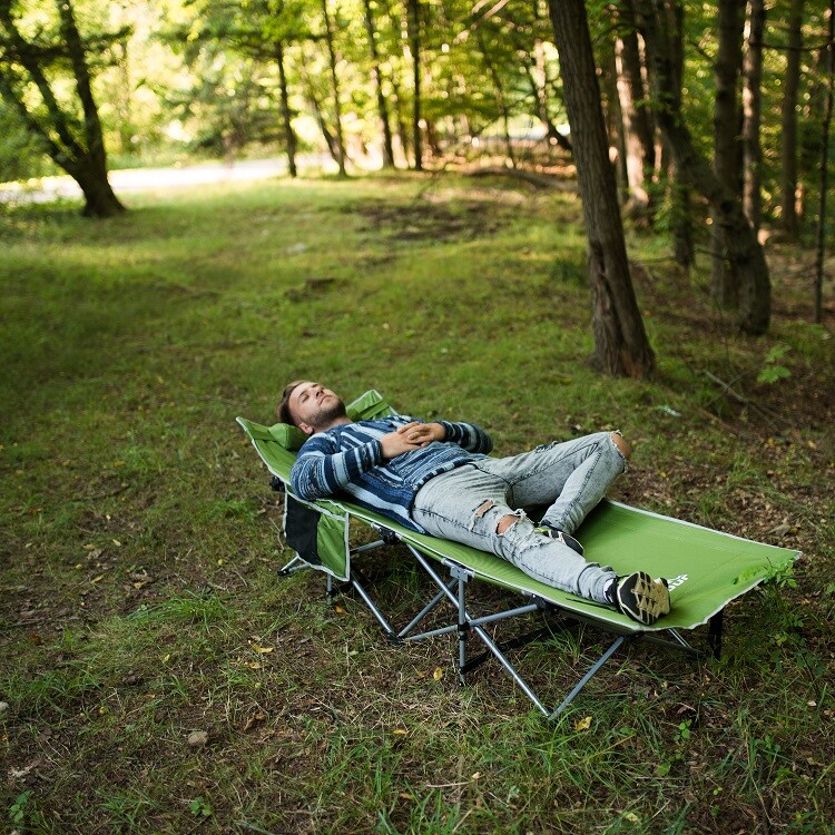 Alpcour Folding Camping Cot - Compact Single Person Bed w/ Pillow & Side Pocket
