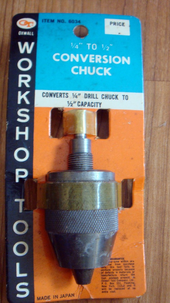 Vintage Retro NOS Oxwall Tools 1/4" to 1/2" Drill Chuck Conversion #6034