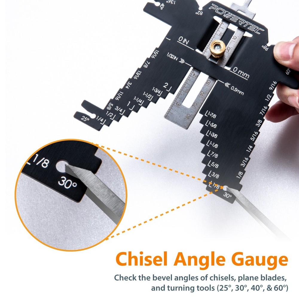 POWERTEC 80023 Universal 5-in-1 Measuring Gauge - Drill Point, Chisel Angle, etc