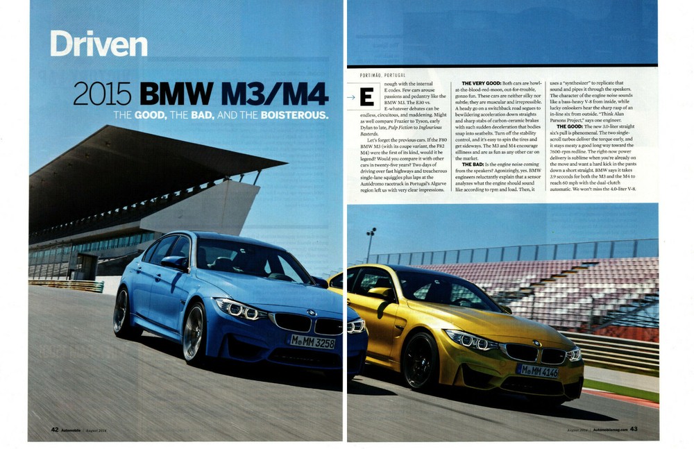 2015 BMW M3 & M4 ~ ORIGINAL 3-PAGE ARTICLE / AD