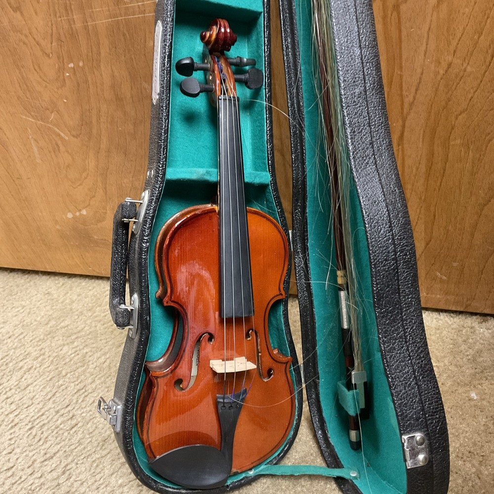 Old VINTAGE 4-String, Violin/Fiddle With Case, No Cracks, Damaged Bow