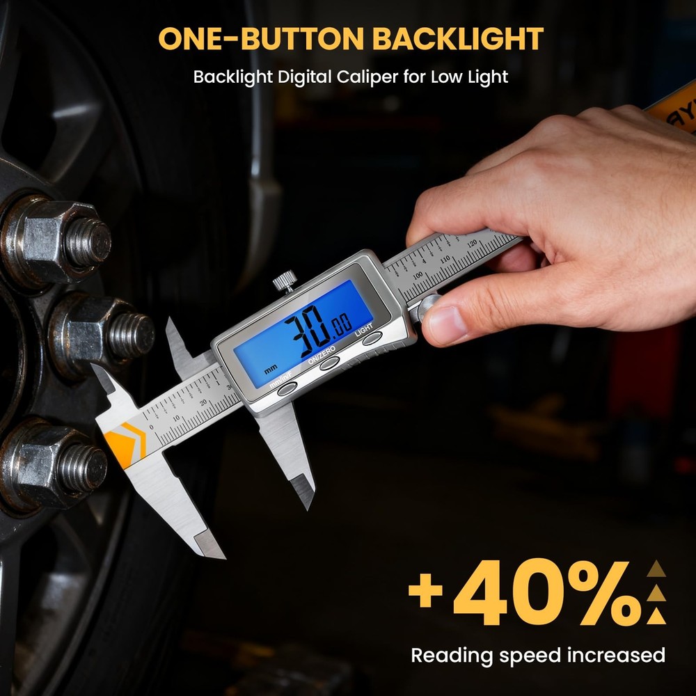 Digital Caliper Rechargeable Measuring Tool Backlight LCD Stainless Vernier