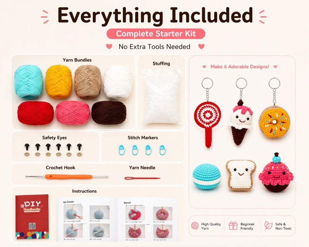 Desert Amigurumi Crochet Kit 6 Pack for Beginners DIY Set with Video Tutorial