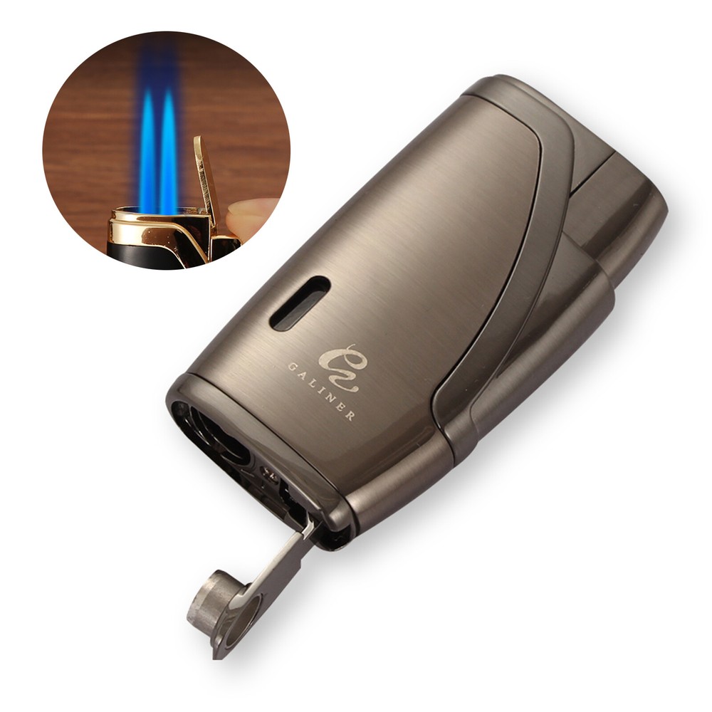 Galiner Windproof Classic 2 Torch Jet Flame Cigar Lighter Metal Refillable Punch
