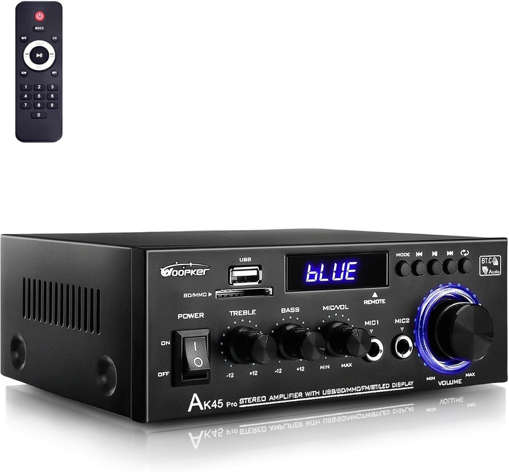 AK45 Pro Mini Audio Amplifier - 2 MIC, USB & RCA Inputs for Enhanced Listening
