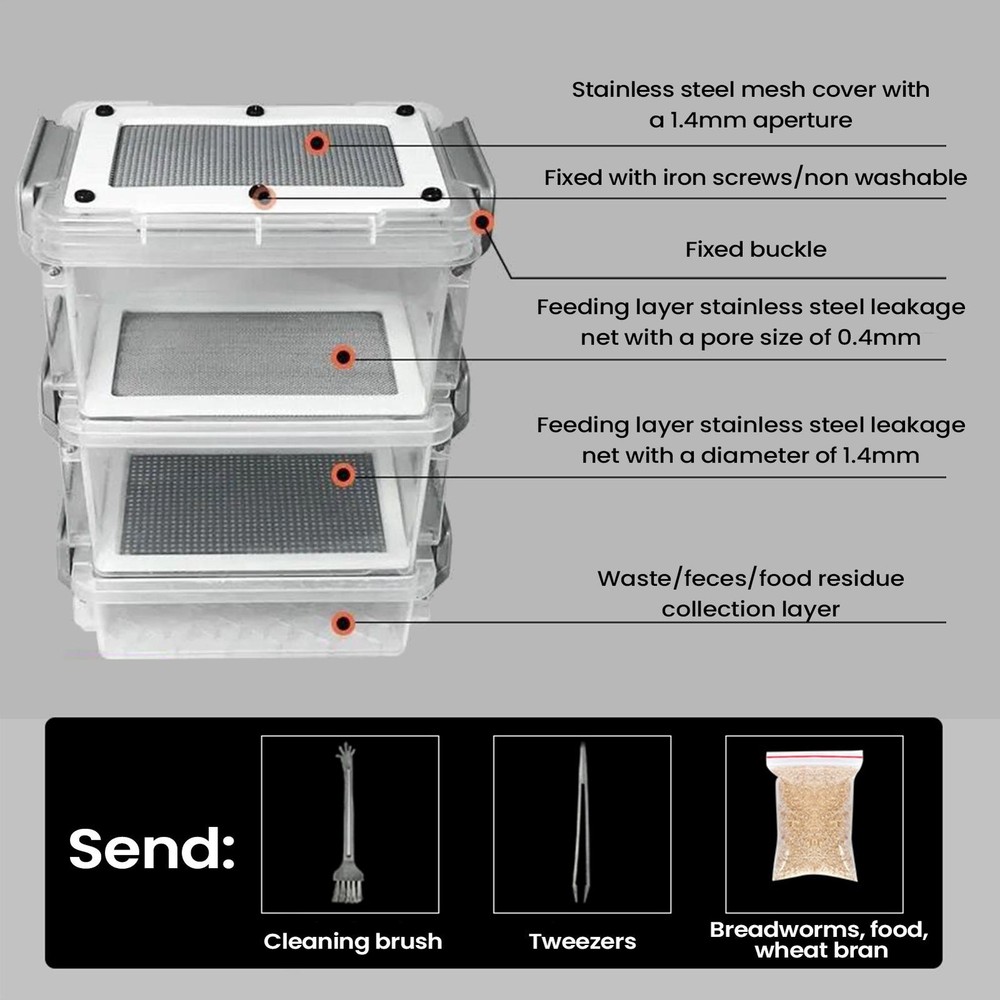 Mealworm Breeding Kit 3-Layer Silkworm Feeder Bin Corn Worm Breeder Box