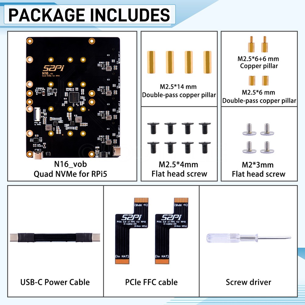 N16 Quad NVMe Expansion Adapter Board For Raspberry Pi 5