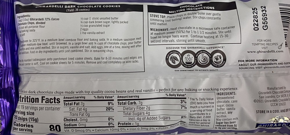 GHIRARDELLI 72% Cocoa Dark Chocolate Chips for Baking Premium Chips 10 oz 2 PACK