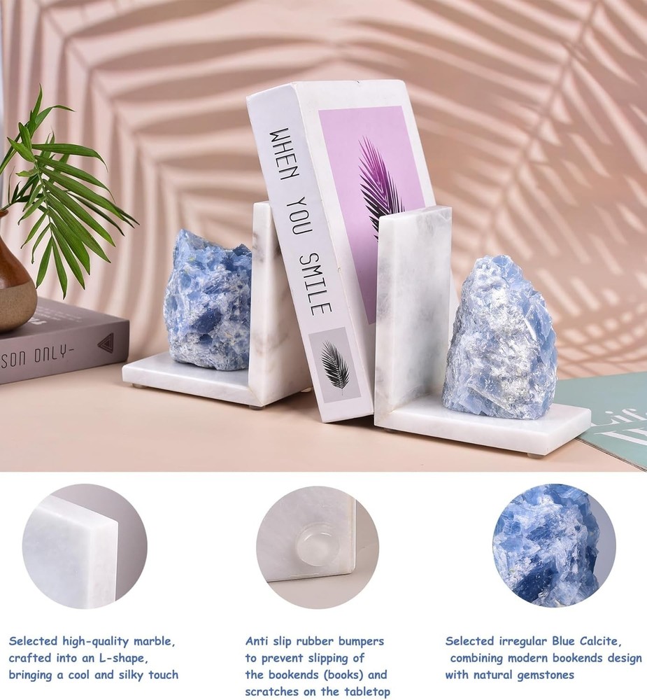 Durable Decorative Bookends Crafted from White Marble with Rubber Protection