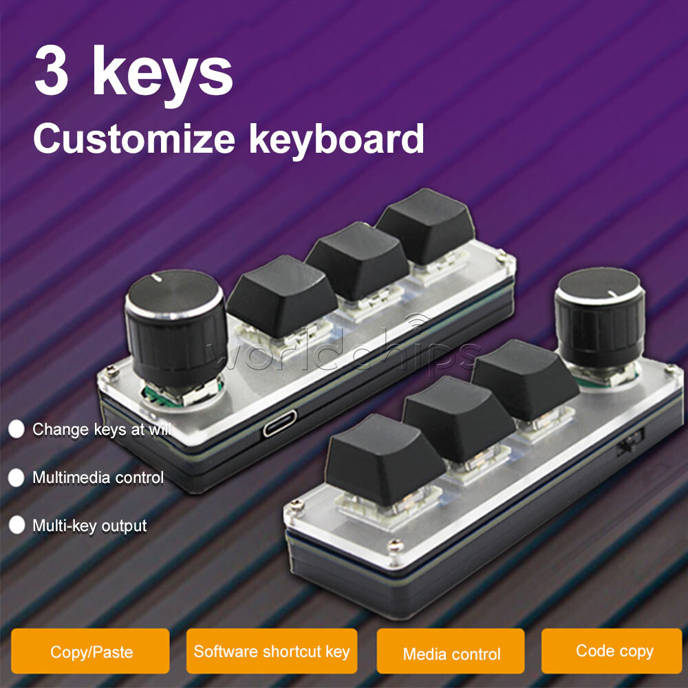 Type-c Programming Custom Knob Keyboard RGB 3 Key Copy Paste Mini Button + Cable