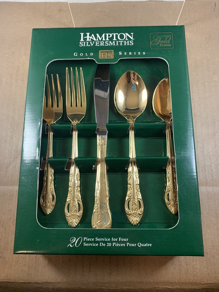 Hampton Silversmiths 24 KT Plated 20 Pc Set NOS NEW Versailles Flatware Dinner