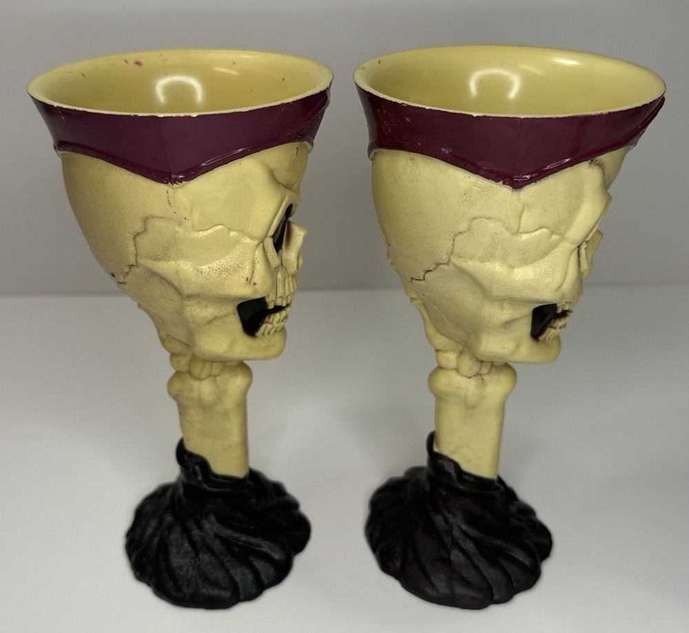 2 Plastic Skeleton Halloween Goblet Set Party Decor