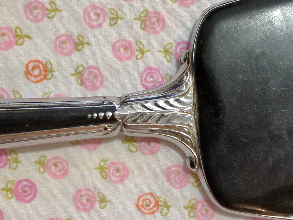 Vintage S&B Saart Bros Mirror Vanity Hand Held Silver Tone + Solid Black Back