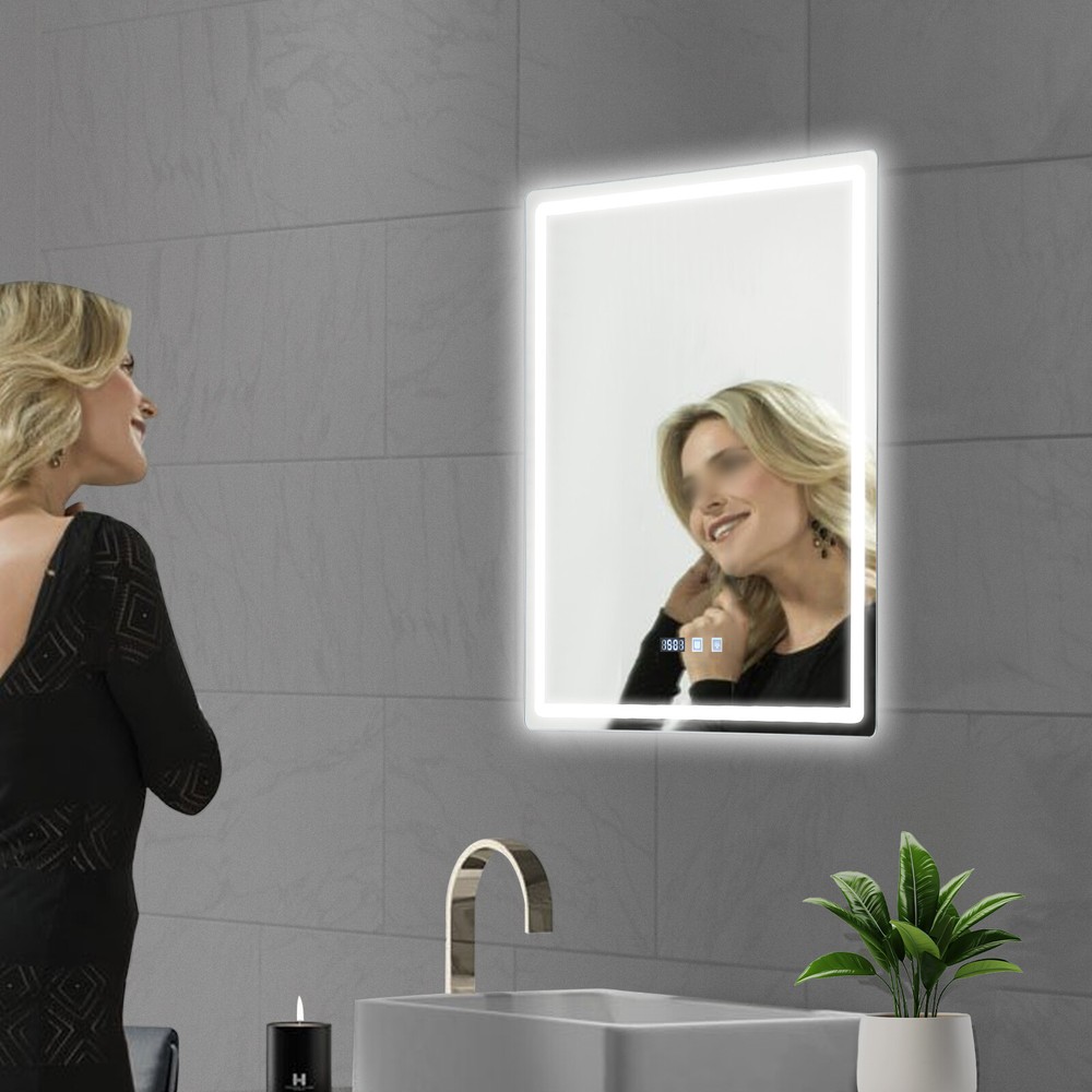 Modern Bathroom Mirror With LED Light Wall Mount Dimmable Mirror Fast Defogging