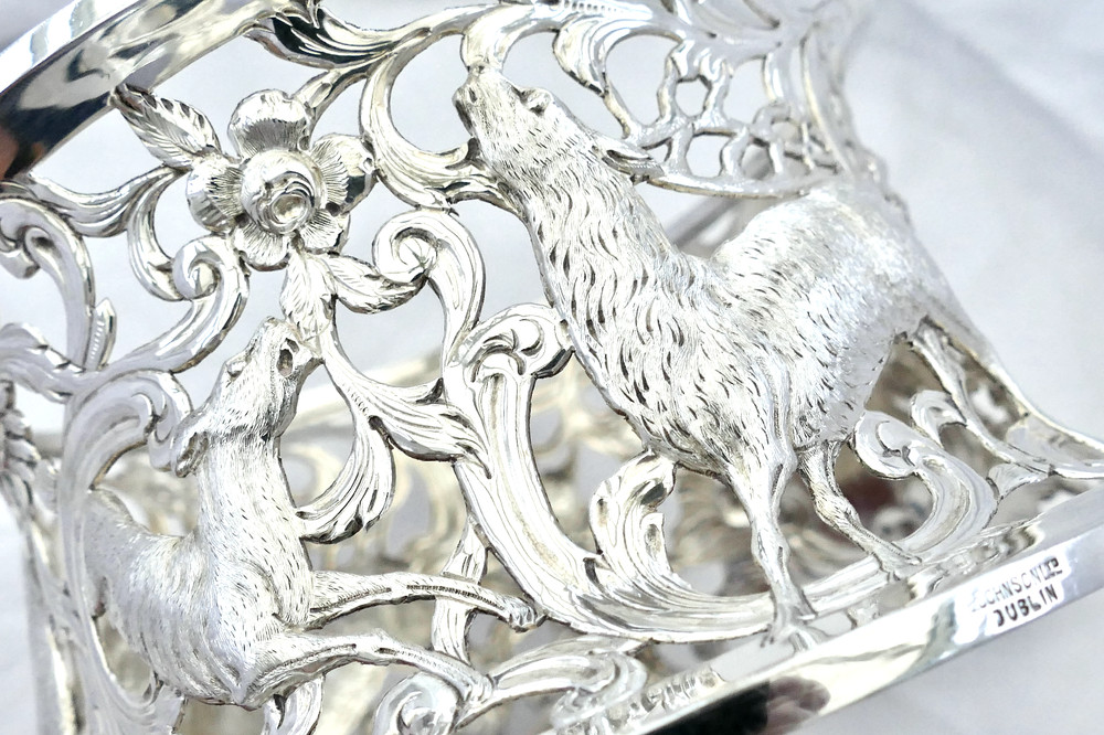 RARE IRISH EDWARDIAN HM STERLING SILVER EMBOSSED POTATO DISH RING 1908