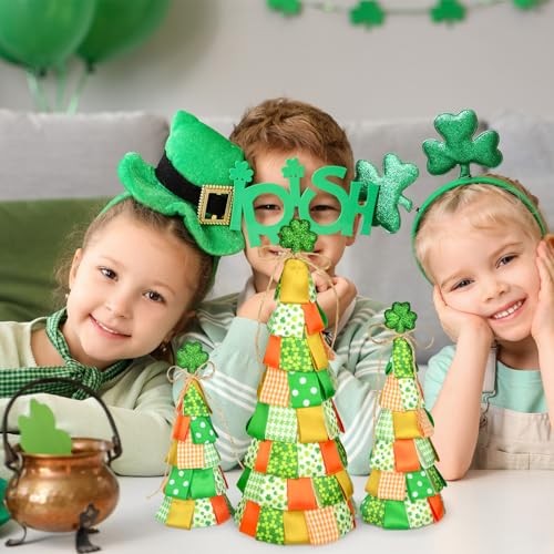 3 PCS St Patricks Day Table Decorations Shamrock Cone Tree Centerpiece Decor