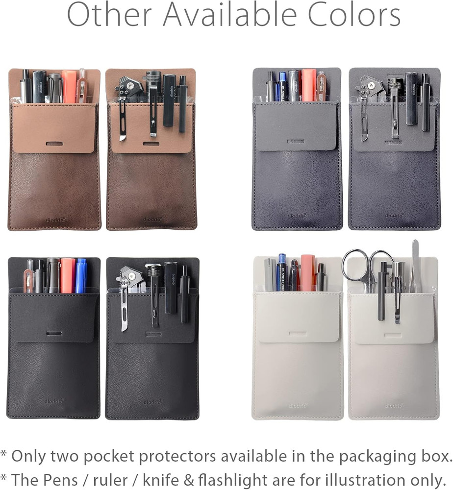 Leather Pocket Protector Pen Pouch Holder 2 Pack Shirt Jacket Tool Organizer