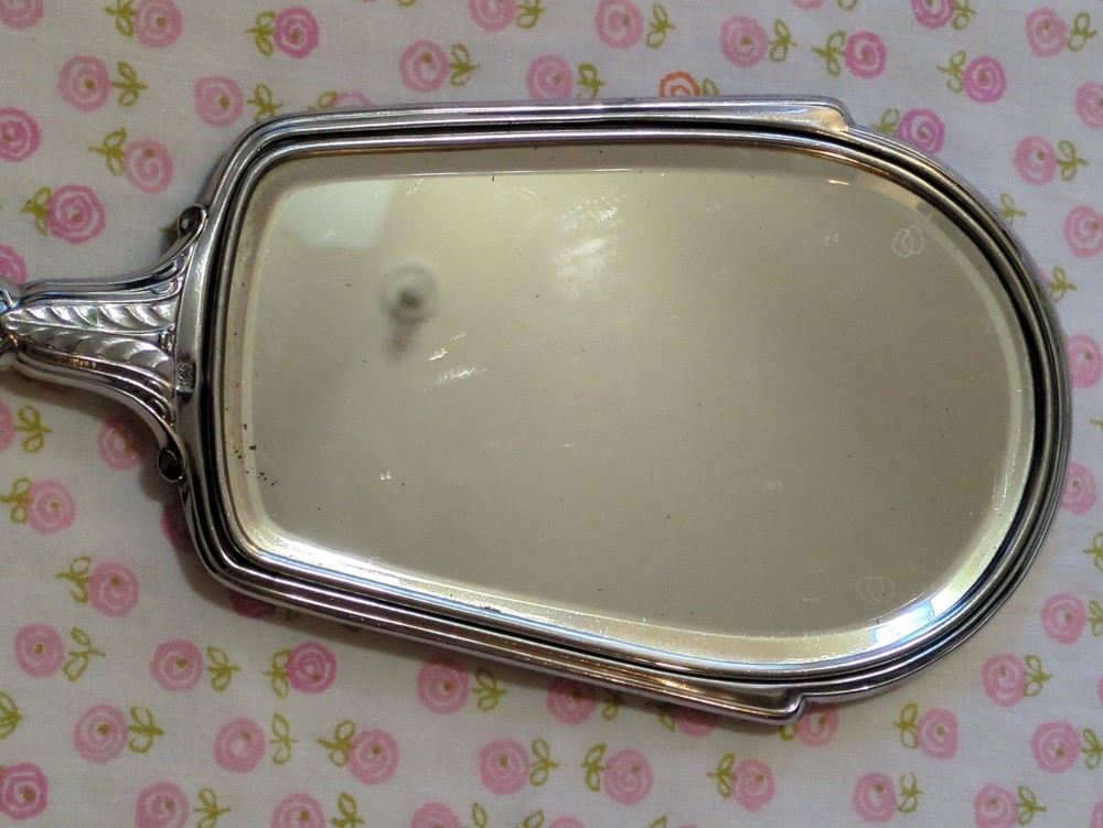 Vintage S&B Saart Bros Mirror Vanity Hand Held Silver Tone + Solid Black Back