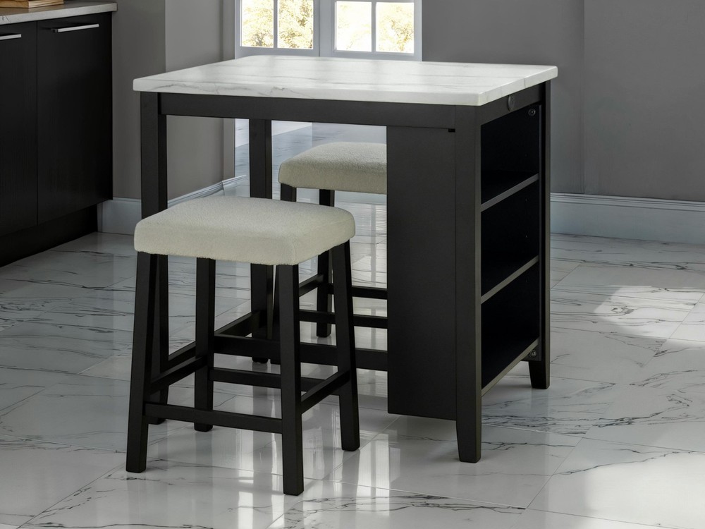 Dining Room Transitional 3pc Dining Set Gloss Table Top w Storage Shelves Side