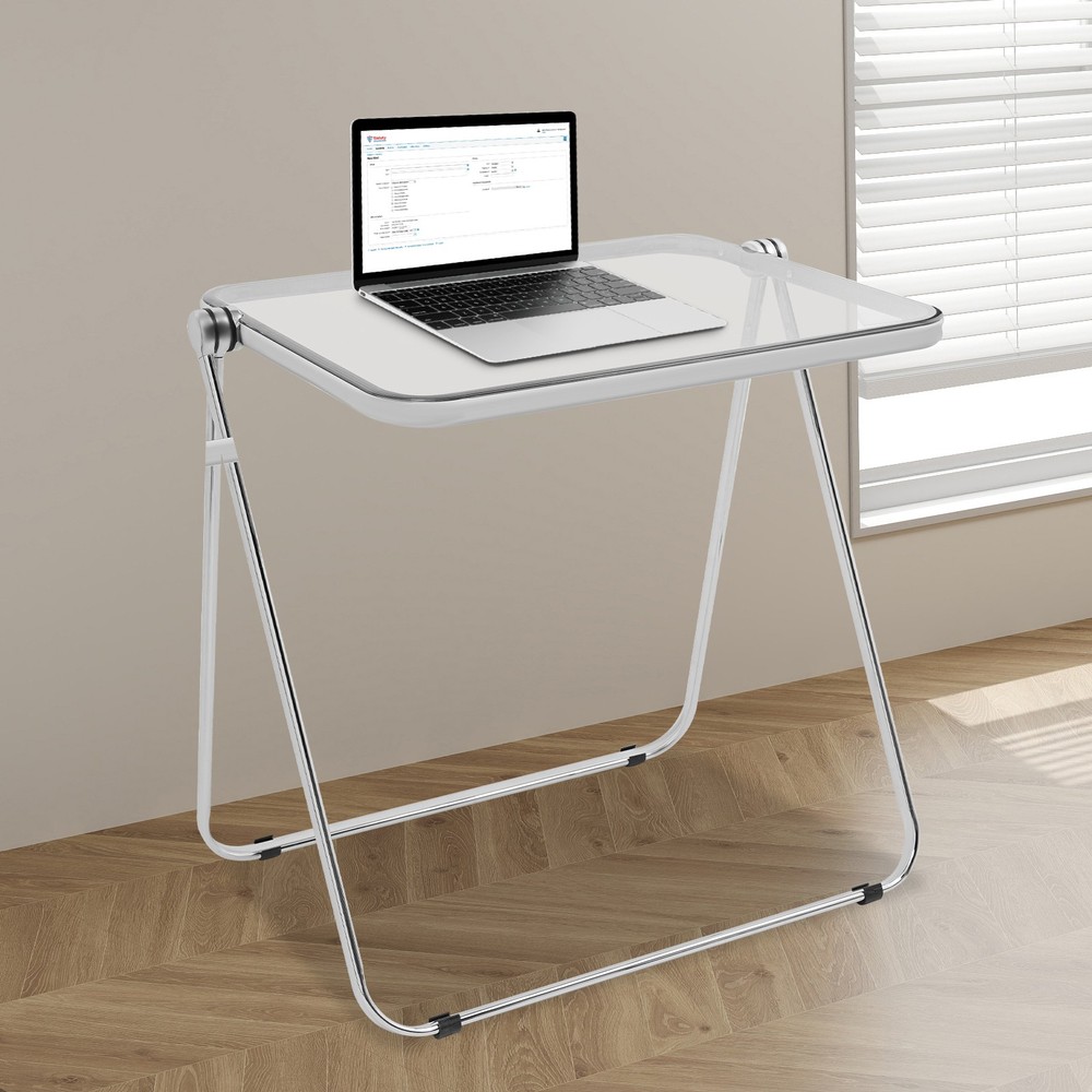 Clear Foldable Side Table Tiny Desk for Home Office, Small Computer Desk