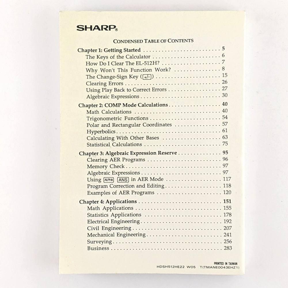 Sharp EL-512H Scientific Calculator Owner's Manual Only