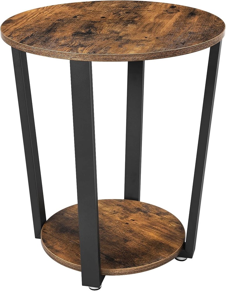 Round Side End Table 2-Tier Accent Bedside Table W/ Storage Shelf Easy Assembly