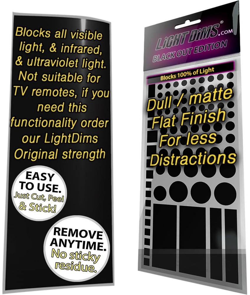 LightDims Black Out Edition Light Blocking LED Covers (2 Sheets) Shapes & Unc...