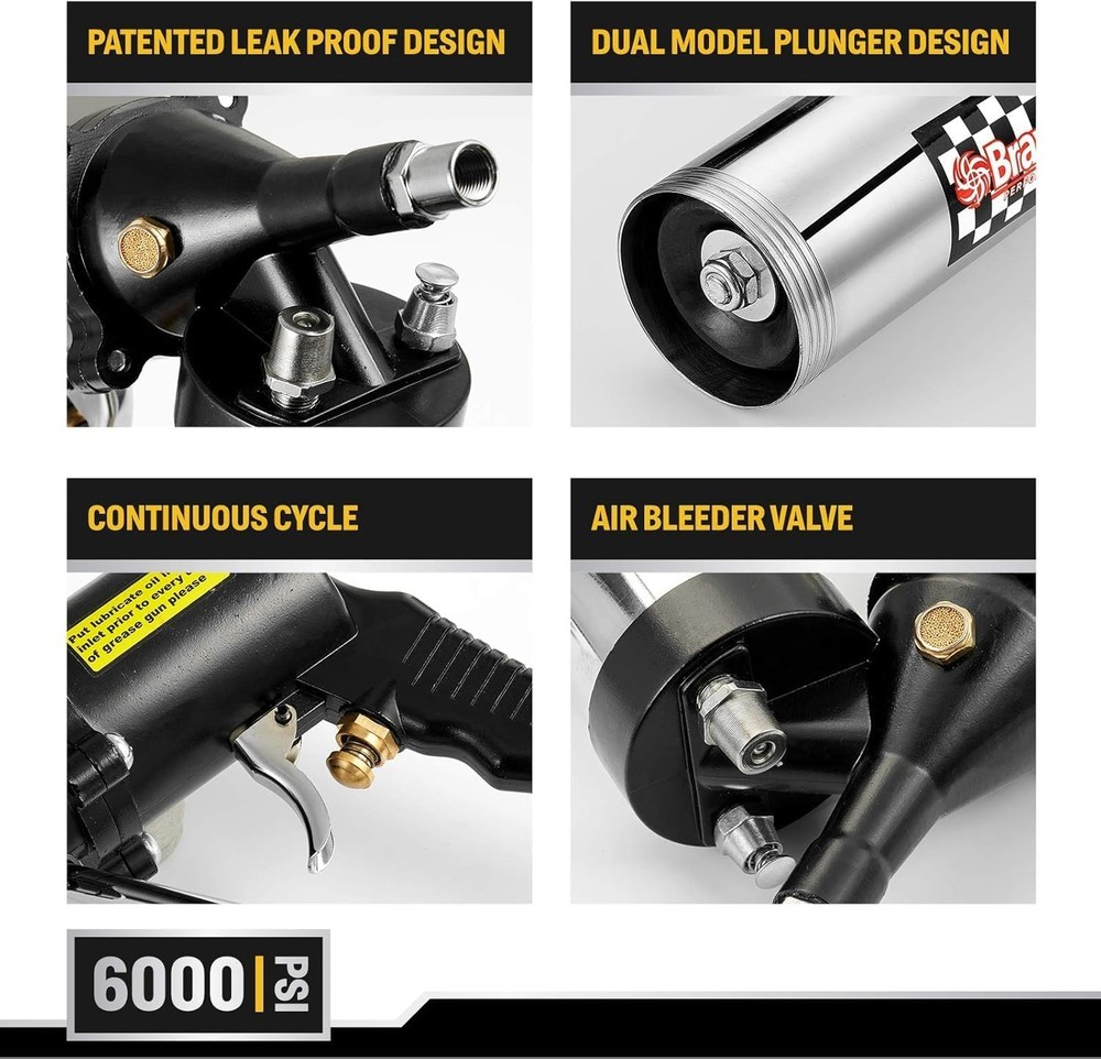 Pneumatic Grease Gun Automatic W/Quick Release Coupler Continuous Cycle 6000 PSI