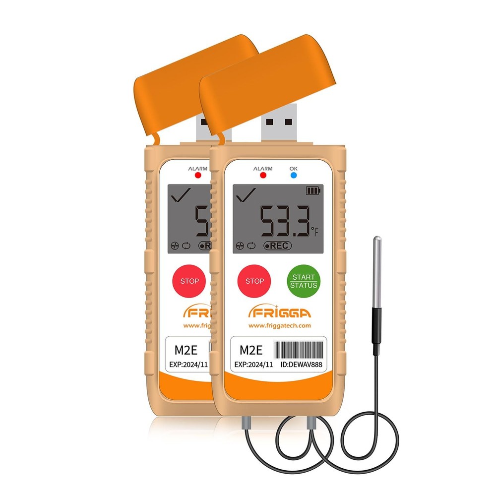 Frigga M2E 2Pack Reusable Temperature Data Logger with External Probe 2pack