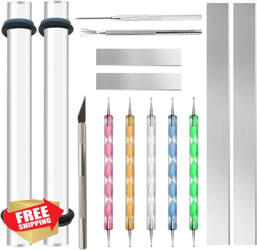 14pc Polymer Clay Tools Acrylic Roller Rolling Pin Slicer Kit