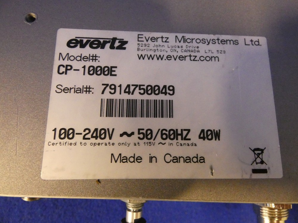 Evertz CP-1000E Quartz Router Control Panel