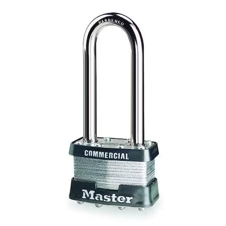Master Lock 1Lj Padlock, Keyed Different, Long Shackle, Rectangular Steel Body,