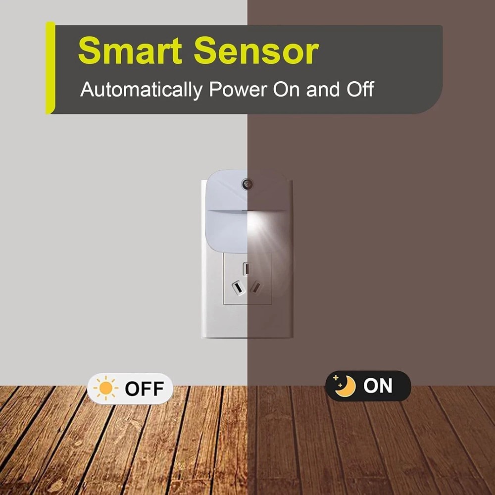 Plug-In Night Light LED Motion Sensor Activated Bathroom Kitchen Hallway 6-Pack